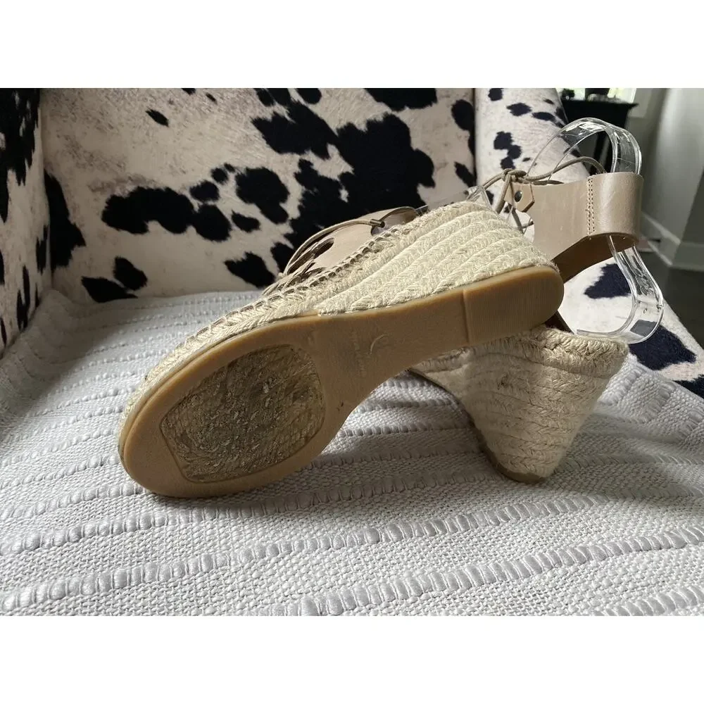 Carmen Saiz Anthropologie Leather Espadrille Wedge‎ Sandals Tie~38. US 7.5- 8
